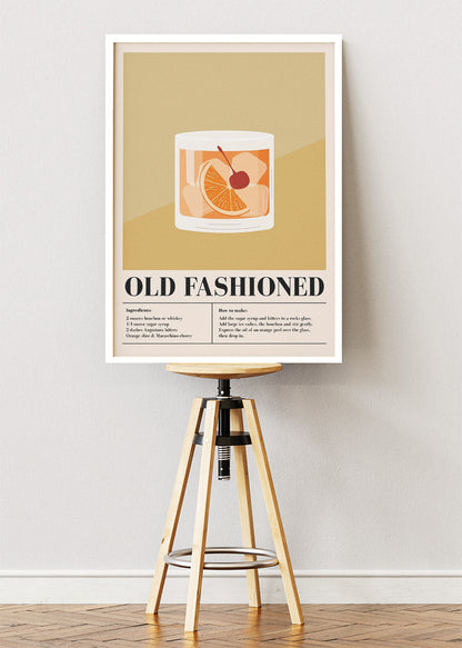 Old Fashioned Minimal Cocktail Poster & Canvas Print | Classic Bar Wall Art
