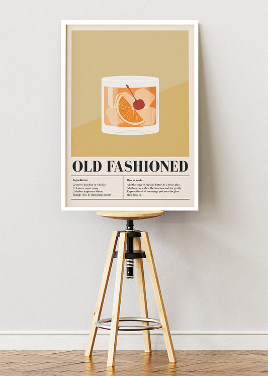 Old Fashioned Minimal Cocktail Poster & Canvas Print | Classic Bar Wall Art