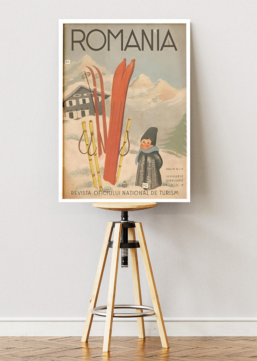 Romania Vintage Ski Poster & Canvas Print – Retro Winter Travel Art