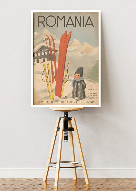 Romania Vintage Ski Poster & Canvas Print – Retro Winter Travel Art