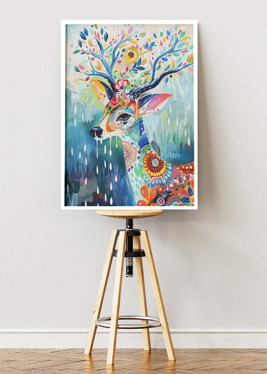 Colourful Deer Canvas Print & Poster – Boho Nature Animal Wall Art