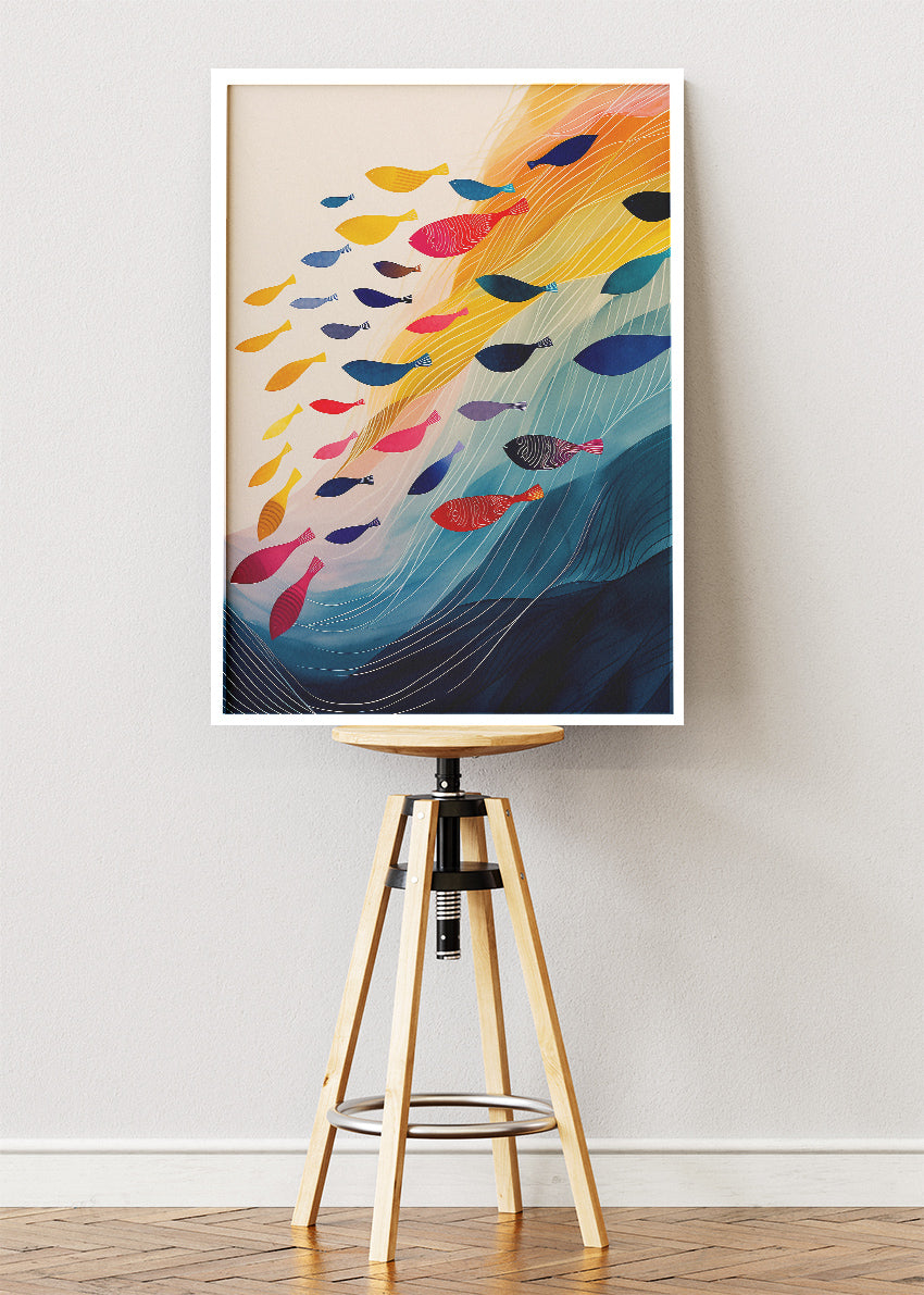 Colourful Fish Flow Canvas Print & Poster – Modern Ocean Wall Art