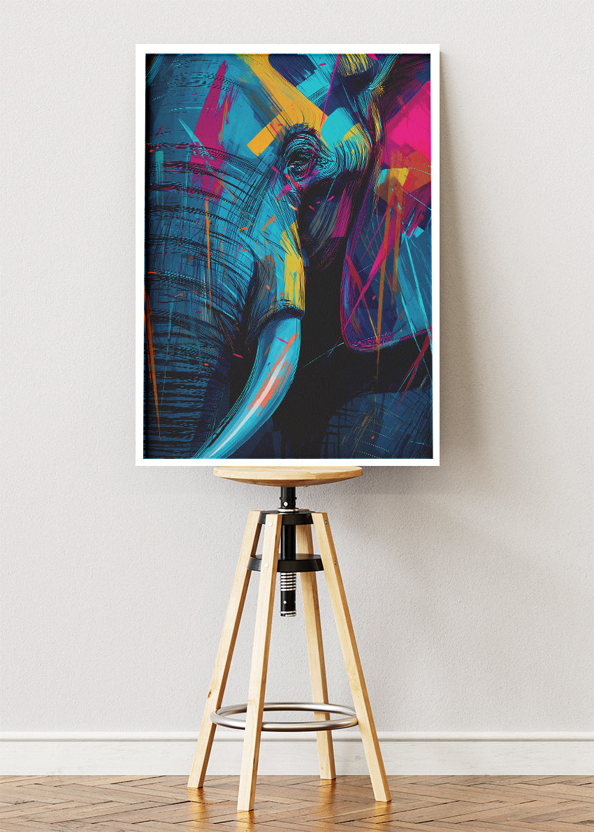 Abstract Neon Elephant Canvas Print & Poster – Modern Wildlife Wall Art