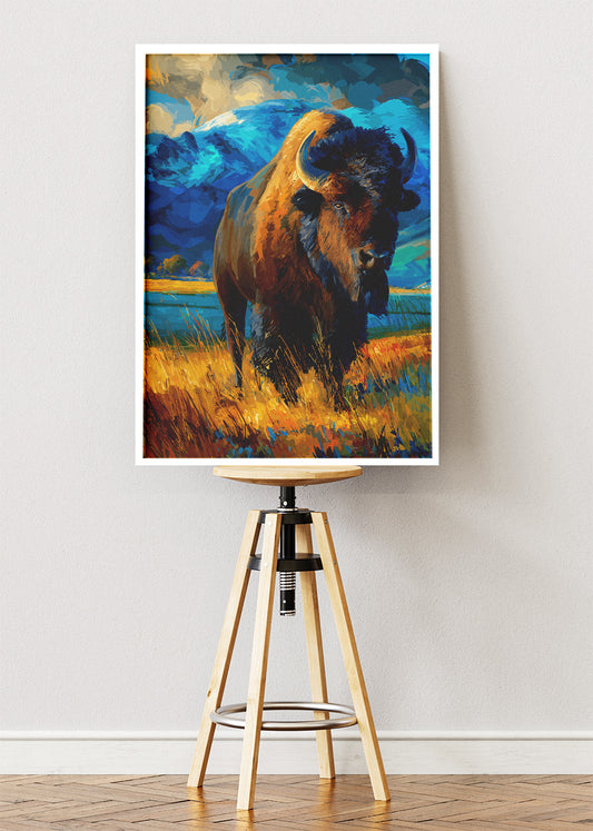 Majestic Bison Canvas Print & Poster – Wild Mountain Landscape Wall Art