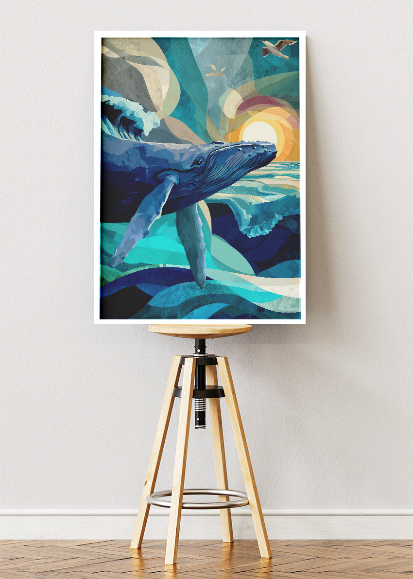 Majestic Whale Ocean Canvas Print & Poster – Blue Sea Wildlife Wall Art
