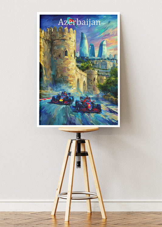 Azerbaijan Grand Prix Wall Art Poster & Canvas | Baku Formula 1 Racing Cityscape Print