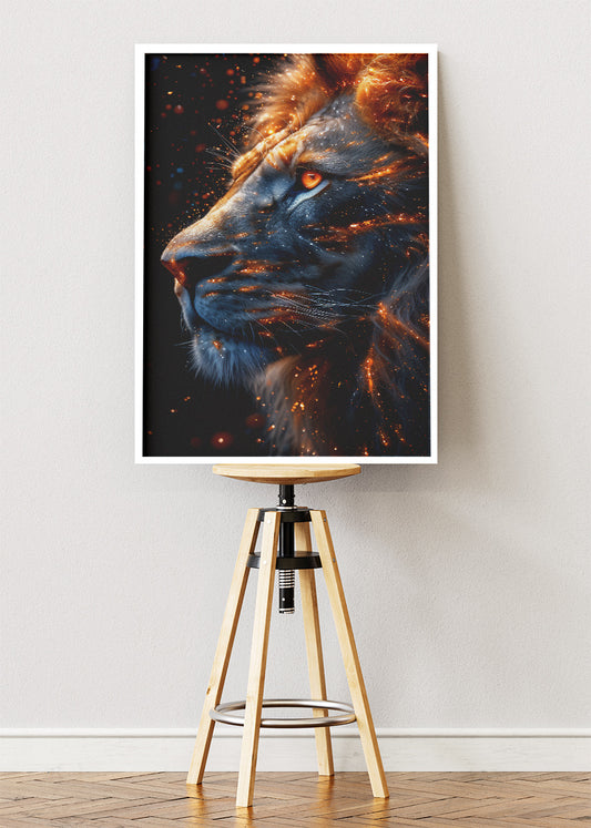 Fiery Lion Poster & Canvas Print – Glowing Ember Wildlife Art