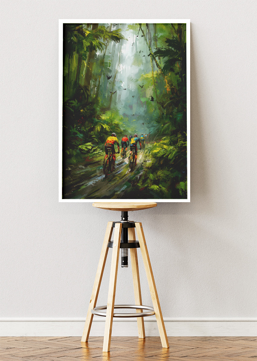 Rainforest Peloton Cycling Art Print & Canvas – Jungle Endurance Road Cycling Wall Art