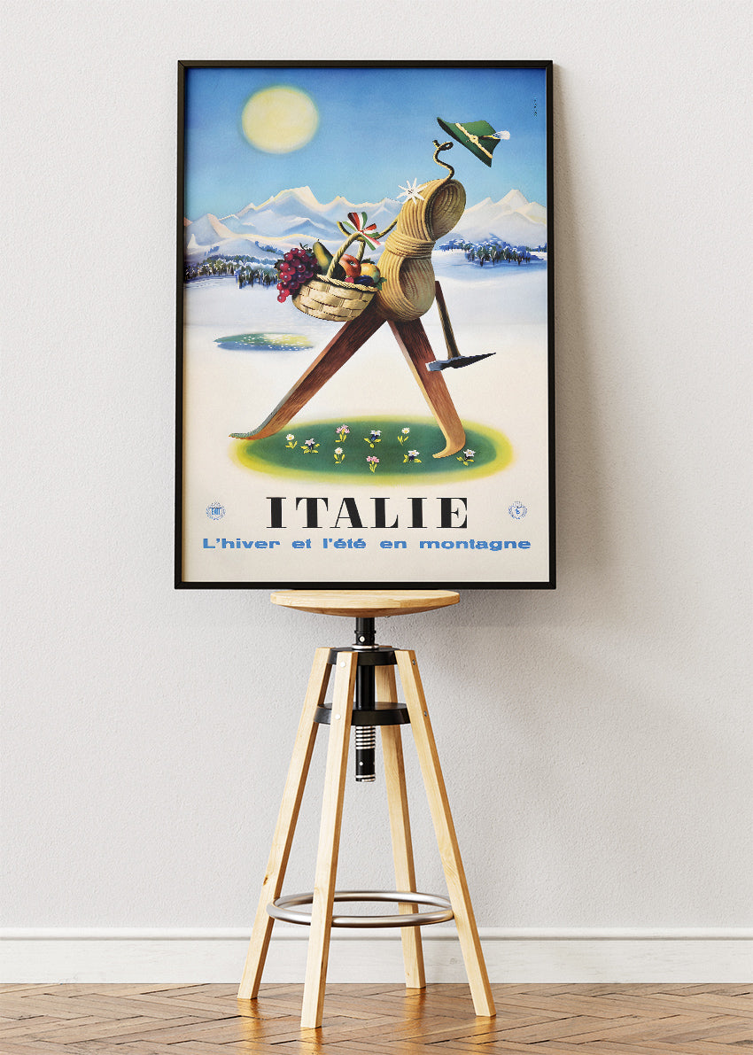 Italie Poster & Canvas Print – Vintage Mountain Travel Art (Winter & Summer Design)