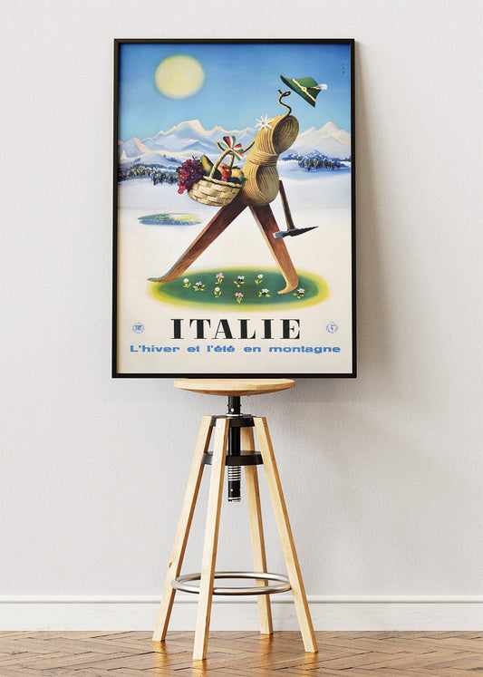 Italie Poster & Canvas Print – Vintage Mountain Travel Art (Winter & Summer Design)