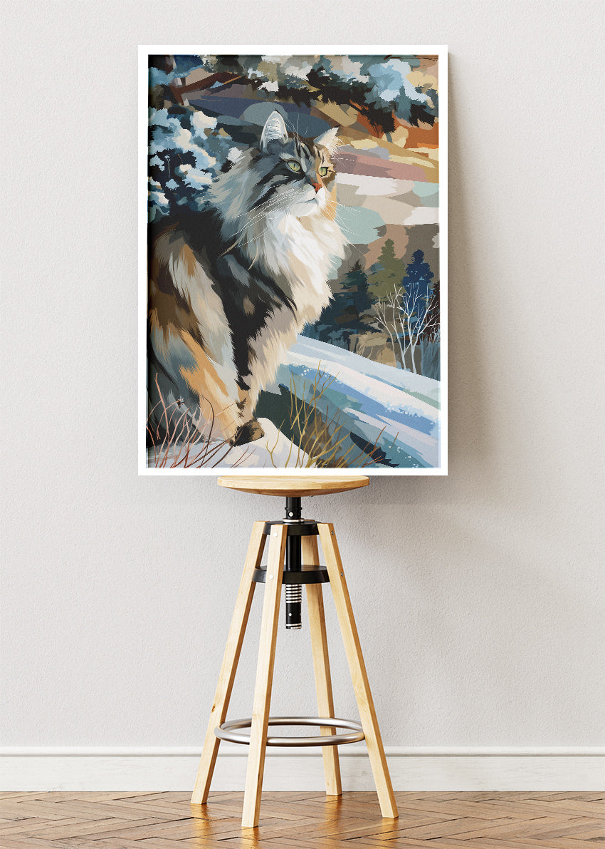 Majestic Forest Cat Canvas Print & Poster – Winter Wildlife Wall Art