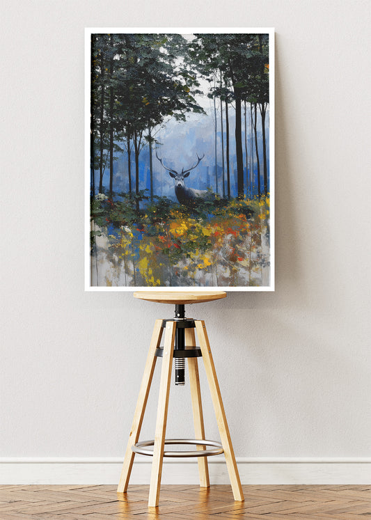 Majestic Deer in Misty Forest Canvas Print & Poster – Wildlife Wall Art