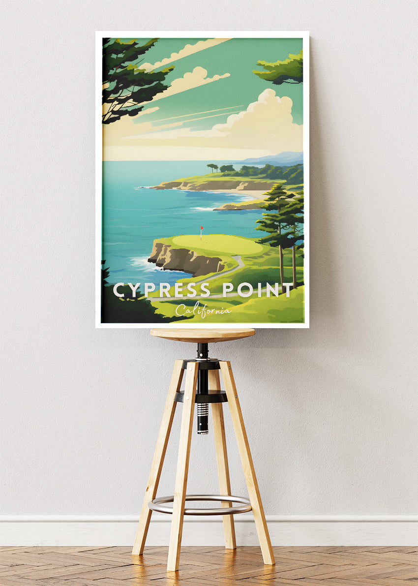 Cypress Point California Poster & Canvas Print – Illustrated Coastal Golf Course Wall Art