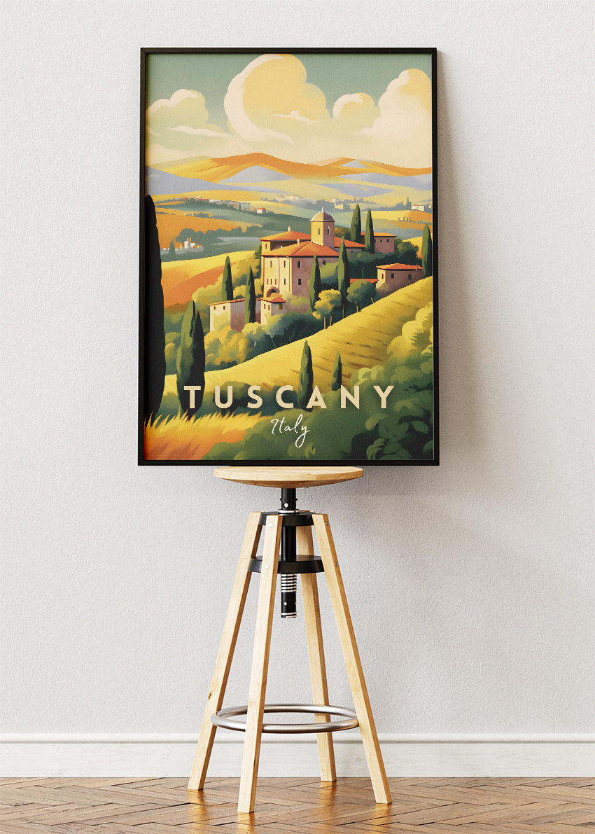 Tuscany Italy Poster & Canvas Print – Illustrated Countryside Landscape Art