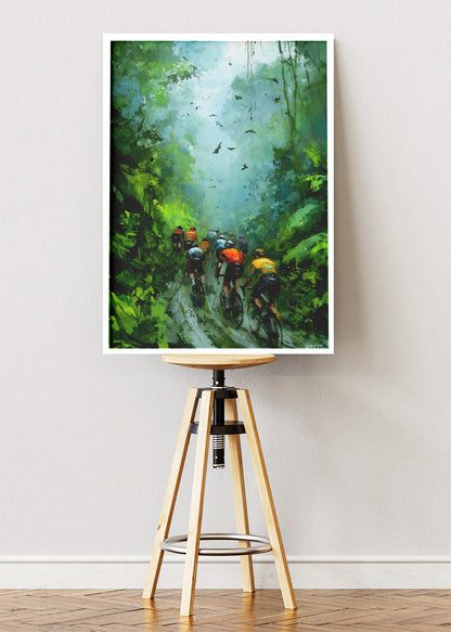 Emerald Canopy Peloton Cycling Art Print & Canvas – Deep Jungle Road Cycling Wall Art