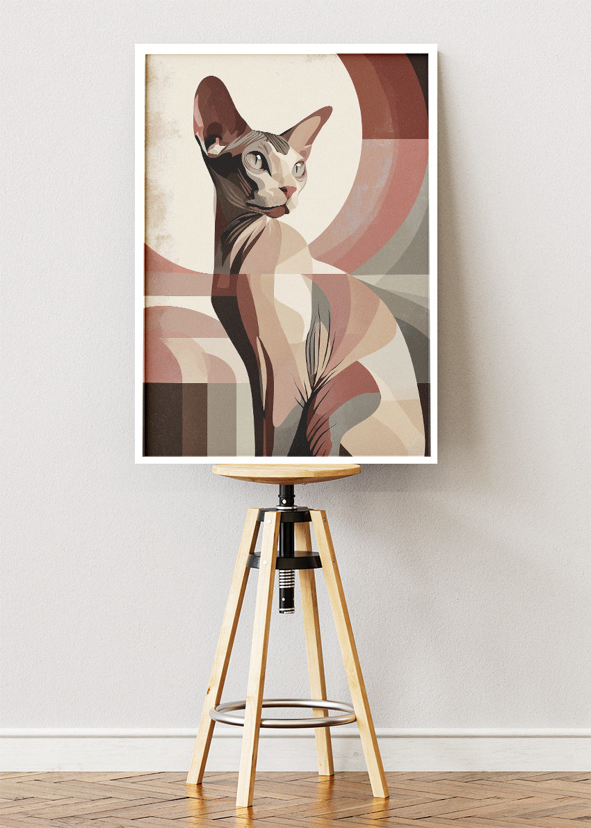 Sphynx Cat Abstract Canvas Print & Poster – Modern Retro Pet Wall Art