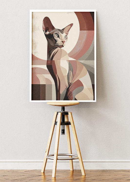 Sphynx Cat Abstract Canvas Print & Poster – Modern Retro Pet Wall Art