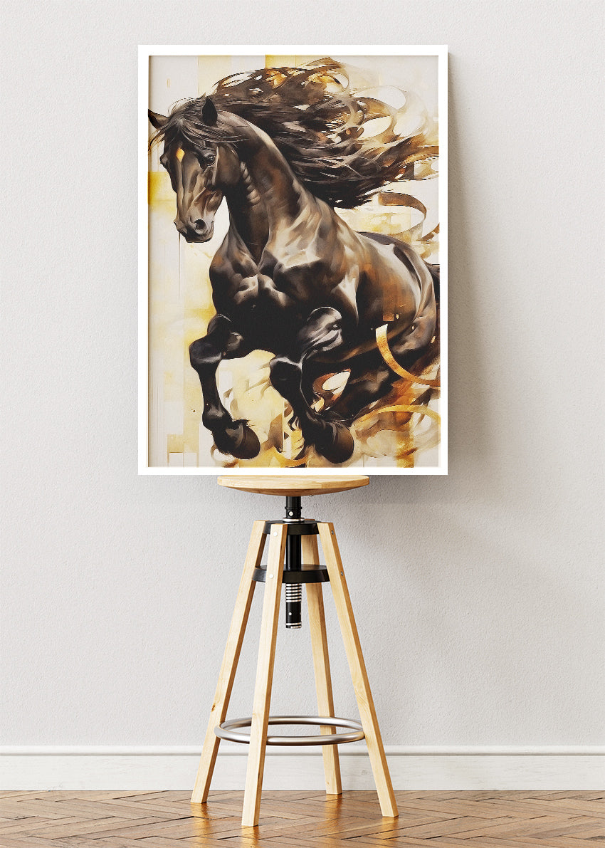 Majestic Black Horse Canvas Print & Poster – Powerful Stallion Wall Art