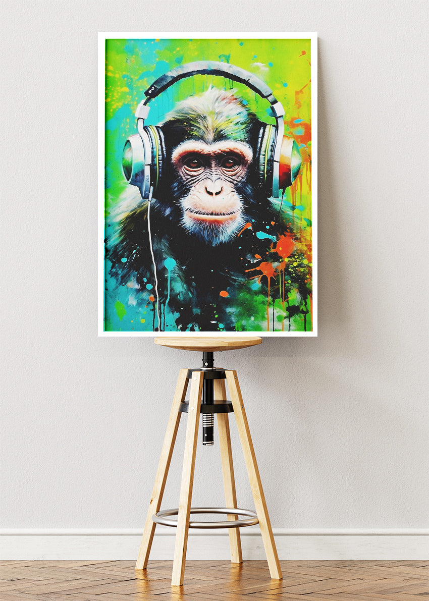DJ Monkey Canvas Print & Poster – Music Animal Wall Art