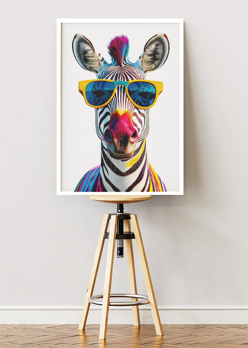Cool Zebra With Sunglasses Canvas Print & Poster – Modern Pop Art Wall Decor