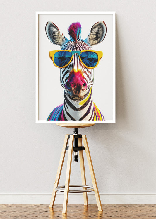 Cool Zebra With Sunglasses Canvas Print & Poster – Modern Pop Art Wall Decor