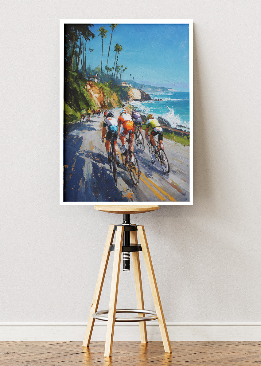 Coastal Peloton Cycling Art Print & Canvas – Ocean Road Endurance Cycling Wall Art