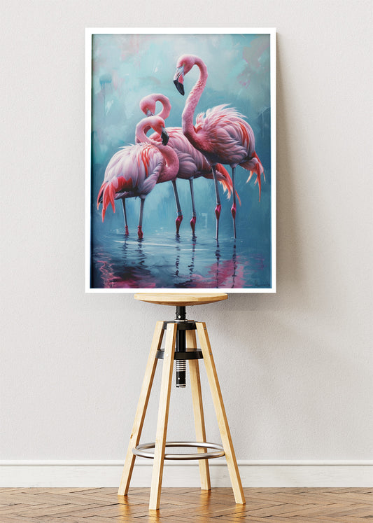 Elegant Pink Flamingos Canvas Print & Poster – Luxury Tropical Bird Wall Art