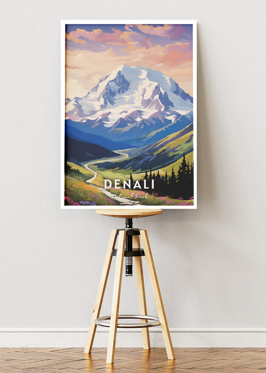 Denali National Park Poster & Canvas Print – Mountain Landscape Illustration Wall Art
