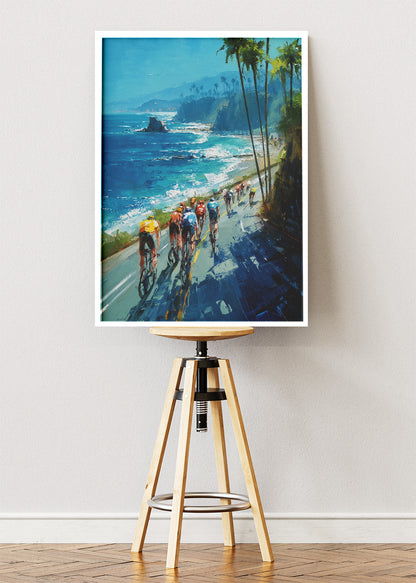 Pacific Coast Peloton Cycling Art Print & Canvas – Ocean Cliff Road Cycling Wall Art