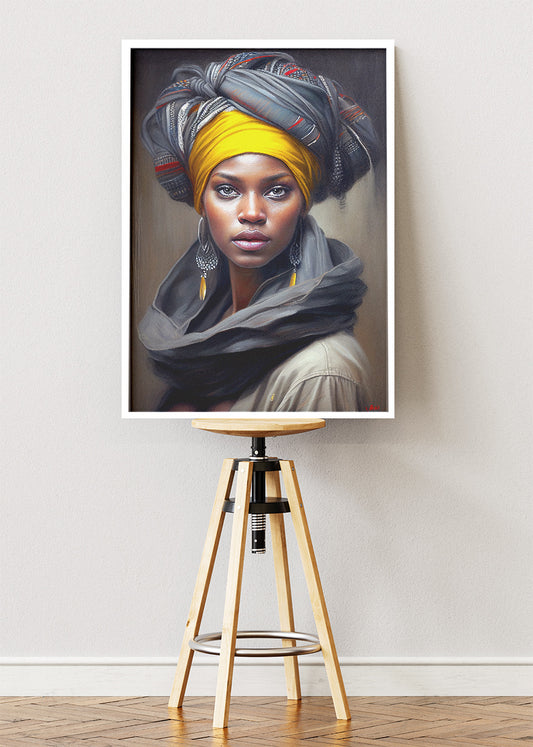 Golden Headwrap Elegance Portrait Canvas & Poster Print – AI PRINT LAB