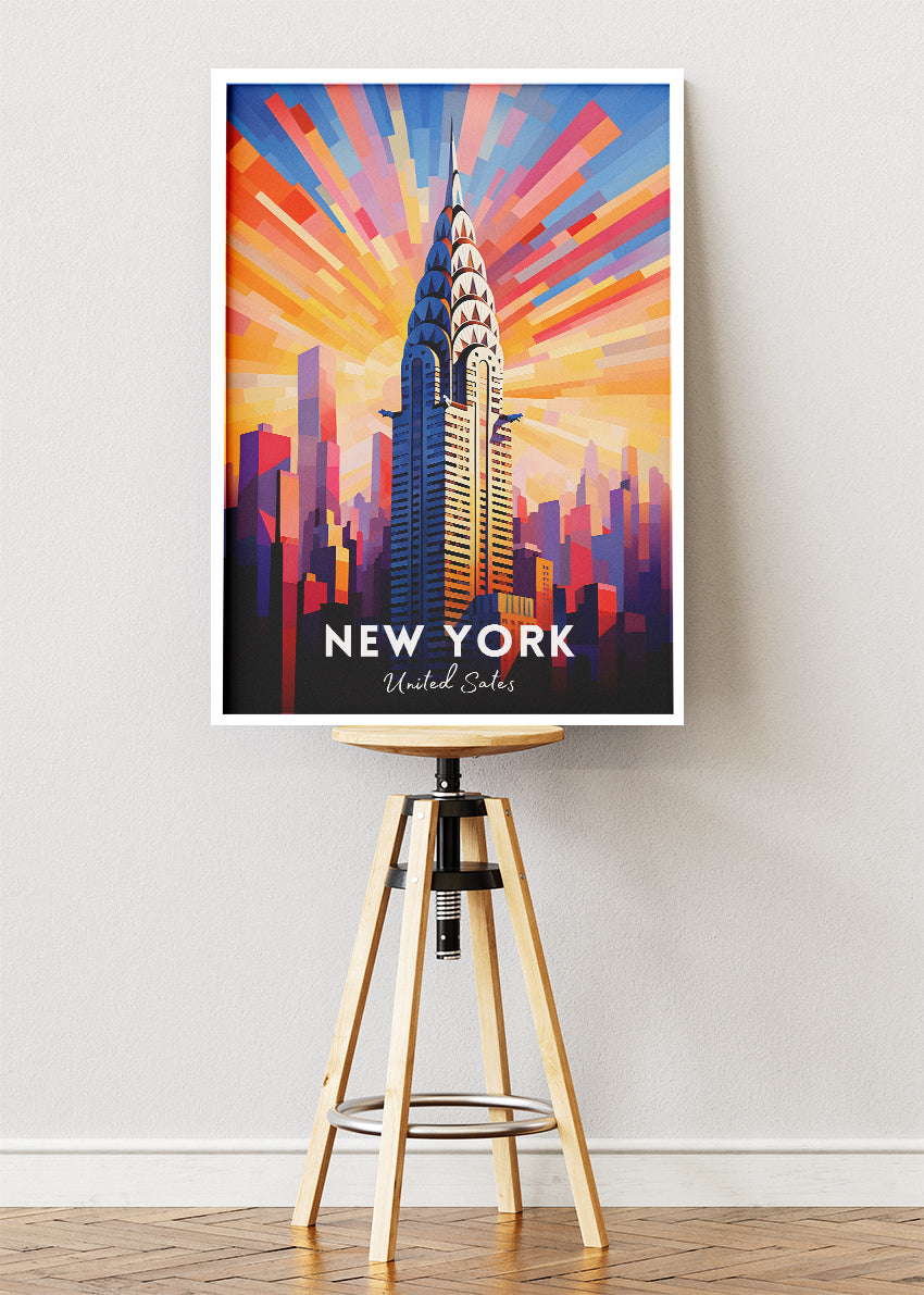 New York United States Poster & Canvas Print – Vibrant Chrysler Building Illustration