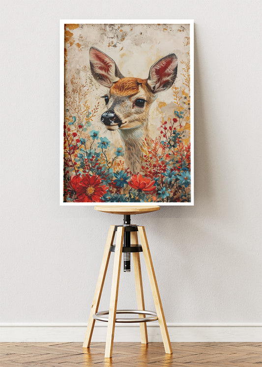 Floral Baby Deer Canvas Print & Poster – Gentle Wildlife Wall Art