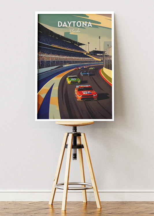Daytona Florida Poster & Canvas Print – Vintage Motorsports Speedway Illustration