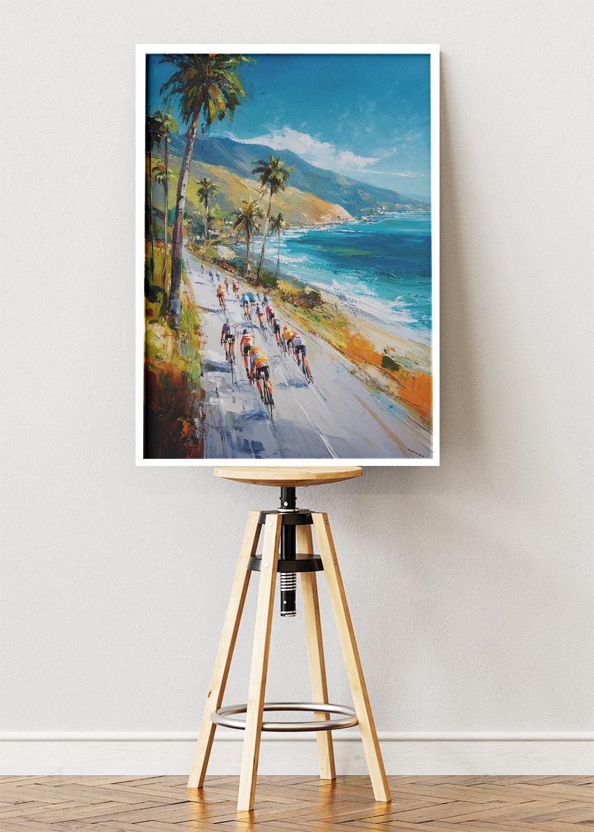 Palm Coast Peloton Cycling Art Print & Canvas – Coastal Road Cycling Wall Art