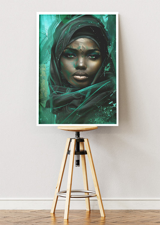 Emerald Aura Contemporary Portrait Canvas & Poster Print – AI PRINT LAB