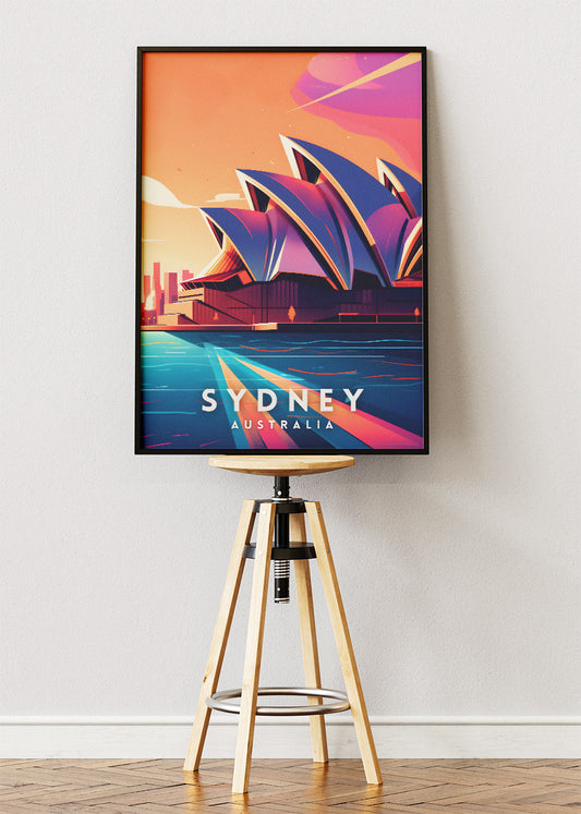 Sydney Australia Travel Poster & Canvas Wall Art – Modern Opera House Illustration Print