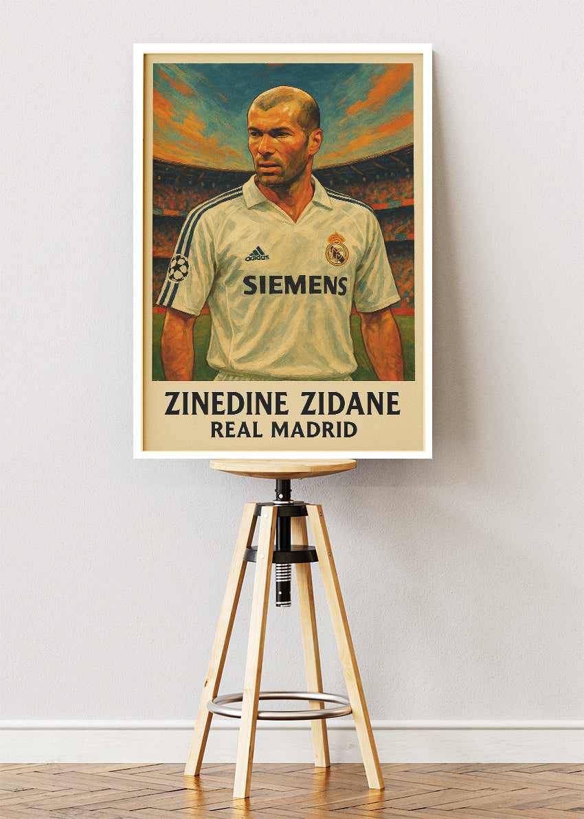 Zinedine Zidane Real Madrid Football Wall Art | Legendary Midfield Maestro Poster & Canvas
