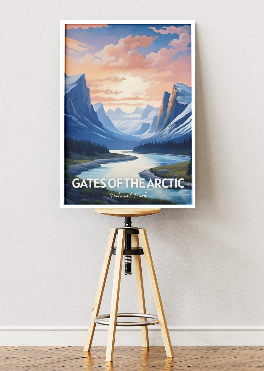 Gates of the Arctic National Park Poster & Canvas Print – Arctic Mountain Landscape Illustration Wall Art