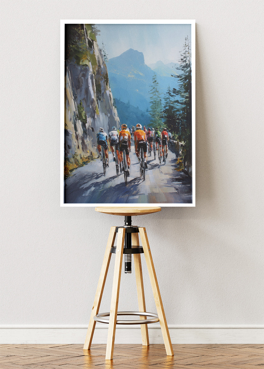 Alpine Mountain Peloton Cycling Art Print & Canvas – Scenic Climb Road Cycling Wall Art