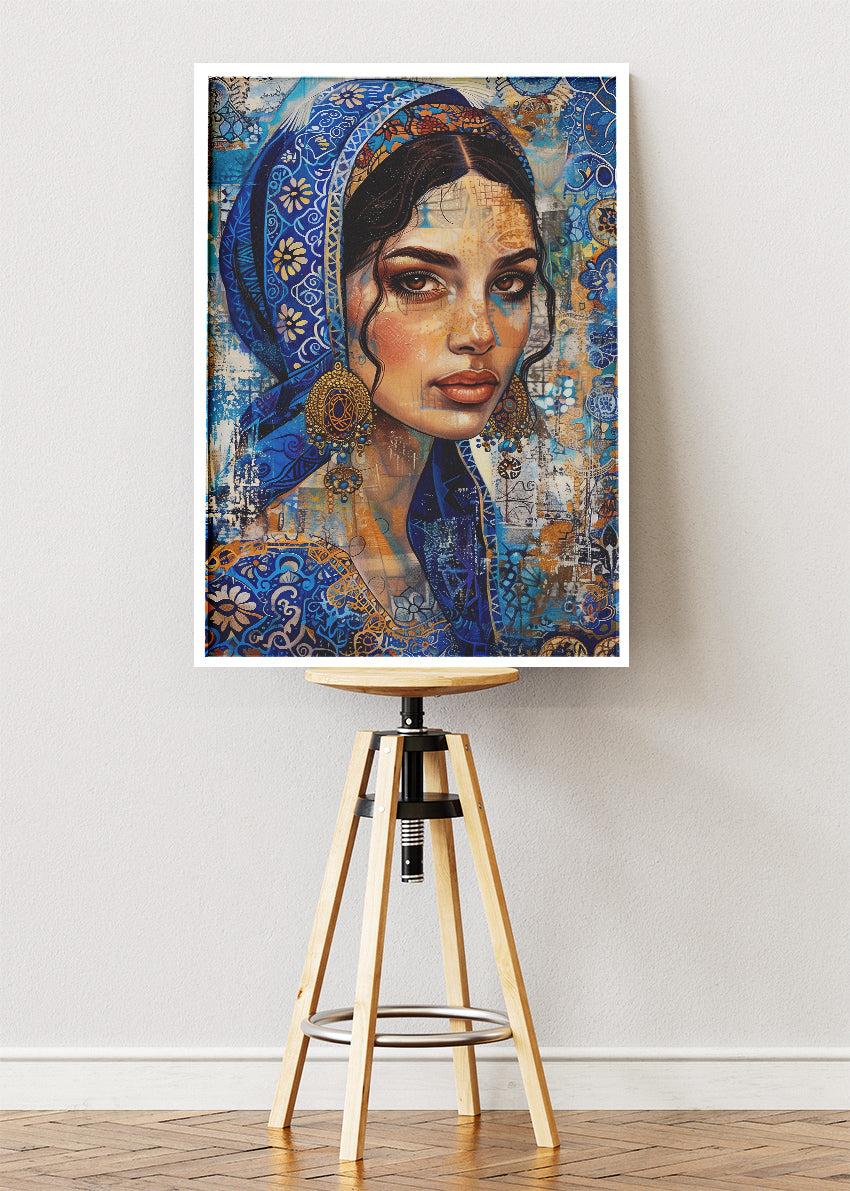Royal Sapphire Mosaic Portrait Canvas & Poster Print – AI PRINT LAB