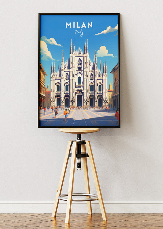 Milan Italy Poster & Canvas Print – Illustrated Duomo Cathedral Art