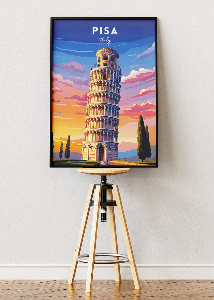 Pisa Italy Poster & Canvas Print – Illustrated Leaning Tower Art