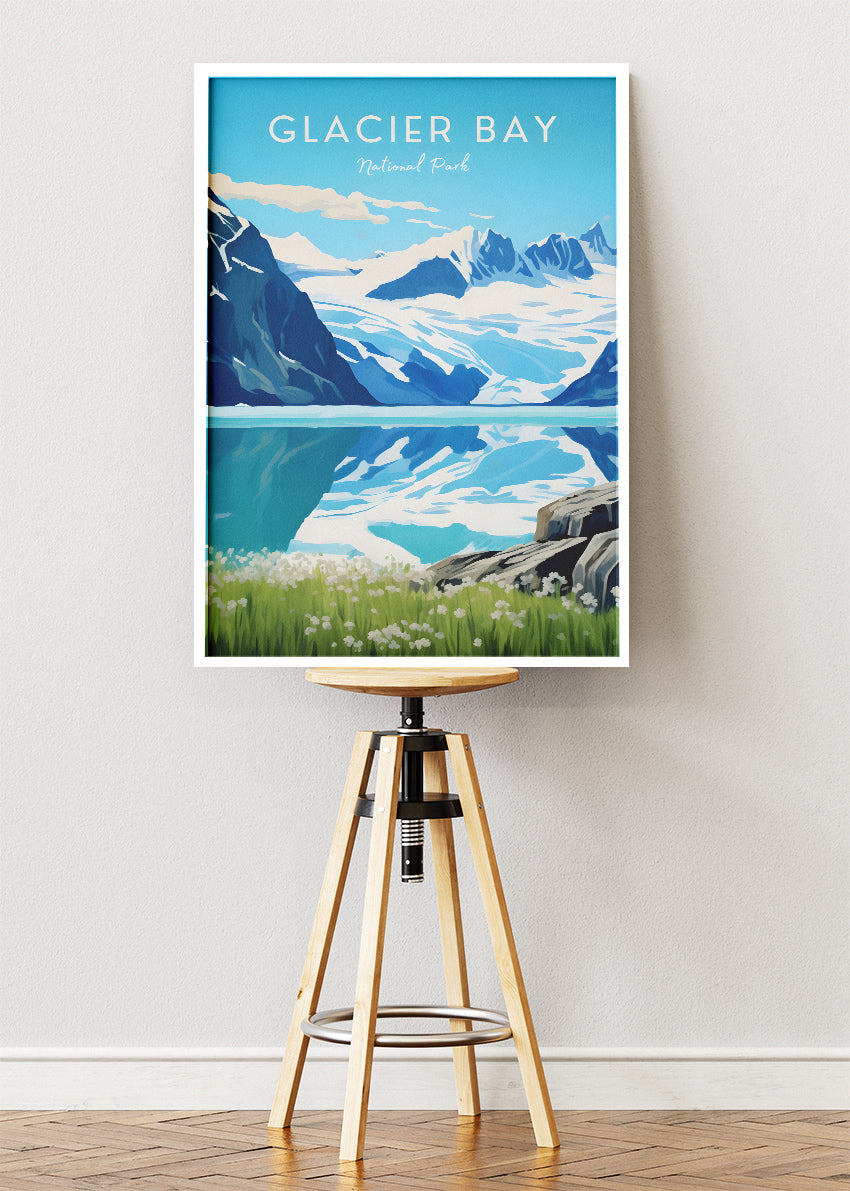 Glacier Bay National Park Poster & Canvas Print – Alaska Glacier Landscape Illustration Wall Art