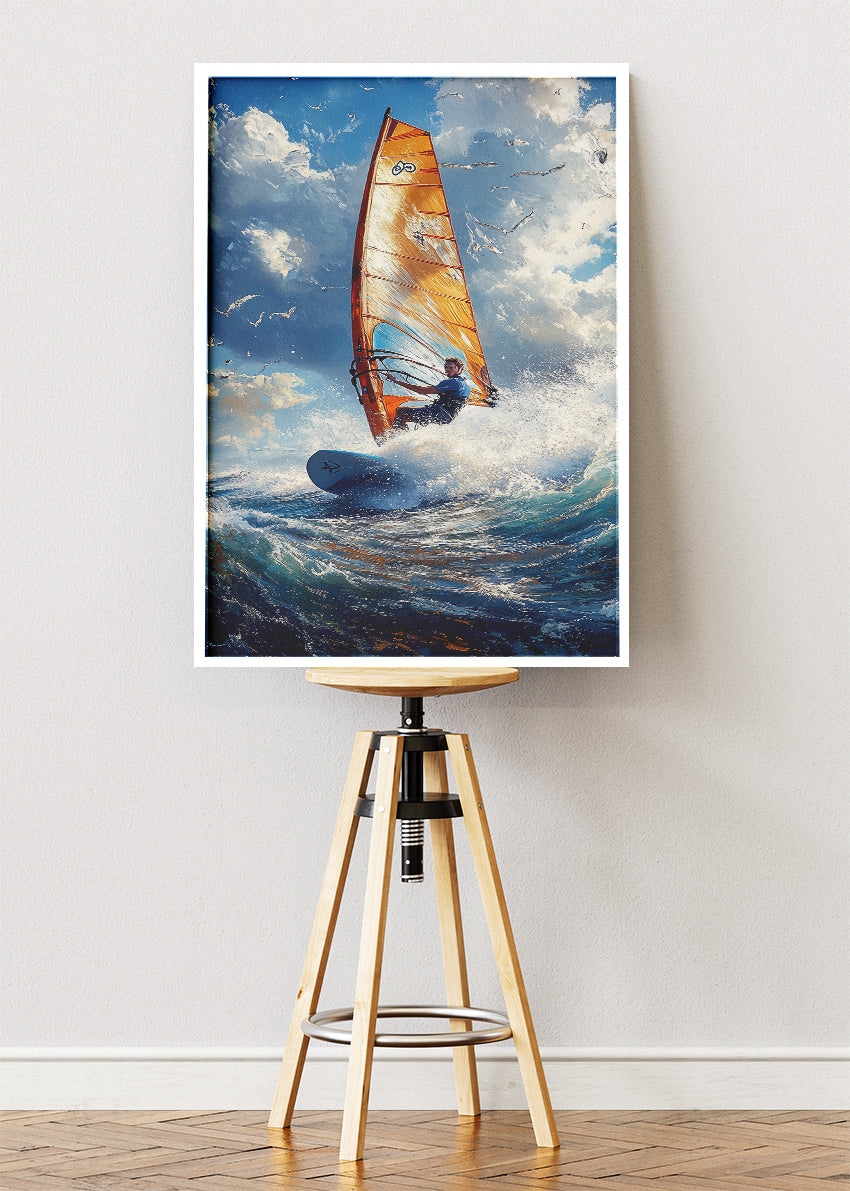 Ocean Energy Windsurfer – Dynamic Coastal Action Wall Art Poster & Canvas – AI PRINT LAB