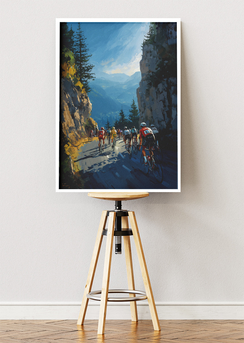 Mountain Pass Peloton Cycling Art Print & Canvas – Alpine Canyon Road Cycling Wall Art