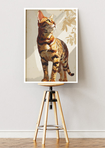 Golden Bengal Cat Poster & Canvas Print – Elegant Sunlit Feline Art