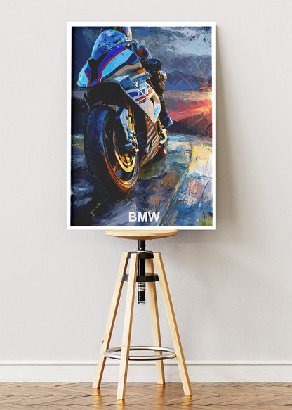 BMW Superbike Rear View Performance Art Poster & Canvas