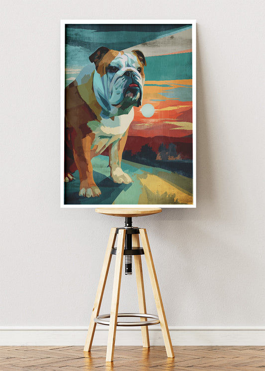Sunset Bulldog Poster & Canvas Print – Bold Colorful Dog Art