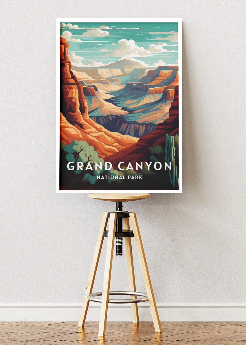 Grand Canyon National Park Poster & Canvas Print – Desert Canyon Landscape Illustration Wall Art