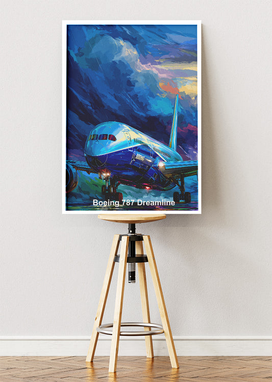 Boeing 787 Dreamliner Poster & Canvas Print – Colourful Aviation Art – Aiprintlab